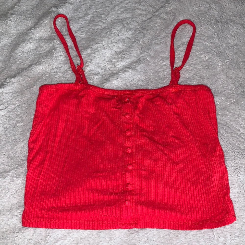 Red Button Crop Top